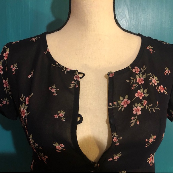 Y2K Robbie Bee Navy Blue with Pink Floral Teddy Blouse - Picture 2 of 11